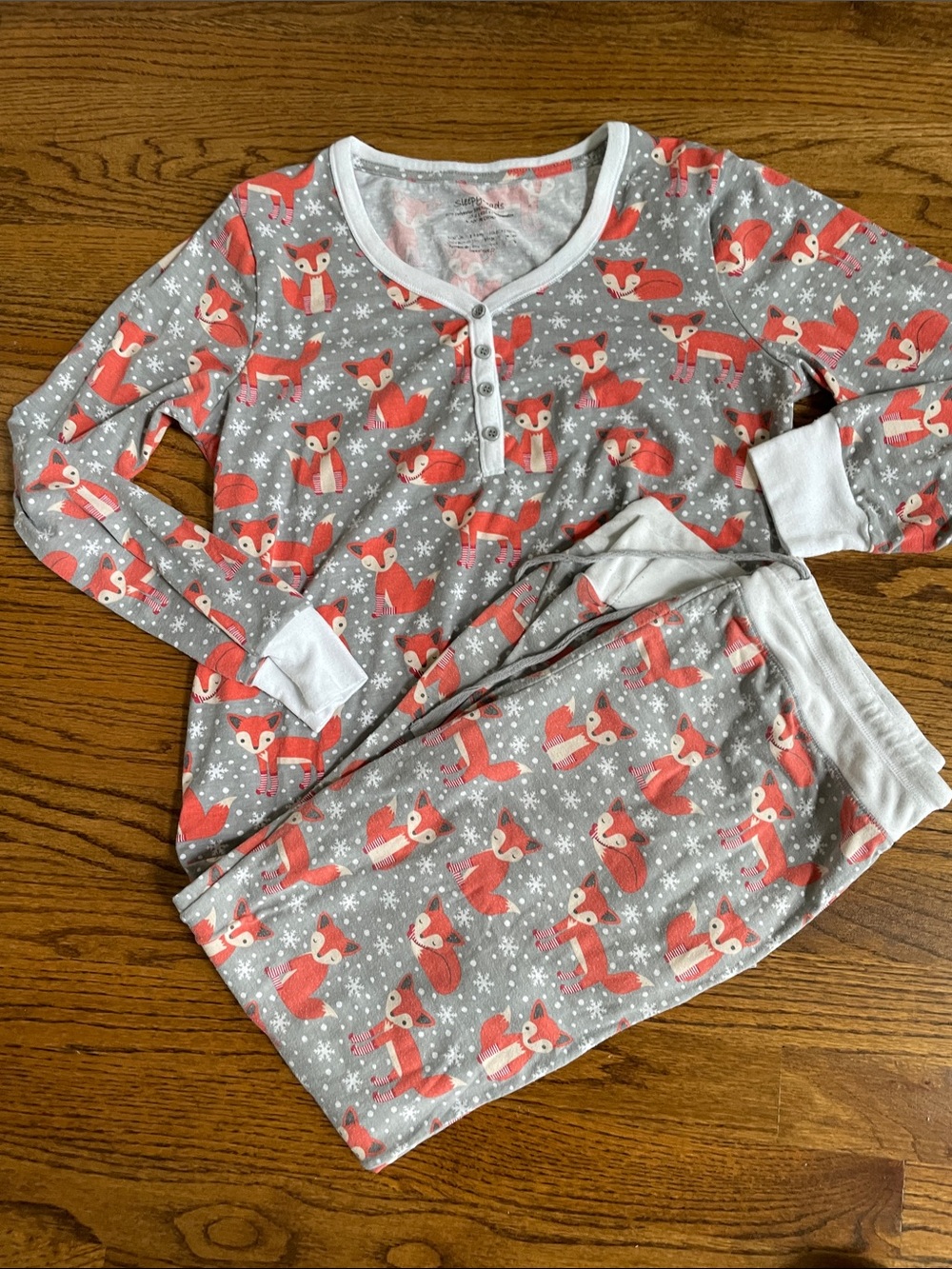 Girls Grey and Coral Fox Print Pajama Set